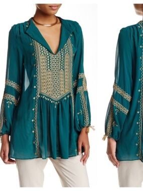 CALYPSO ST BARTH ZANDY EMBROIDERED SILK TOP, SMALL